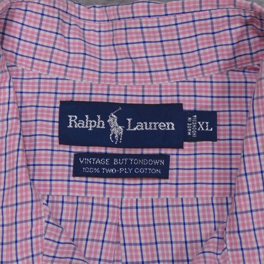 Polo Ralph Lauren Shirt Mens XL Pink Blue Plaid Button Down Short Sleeve
